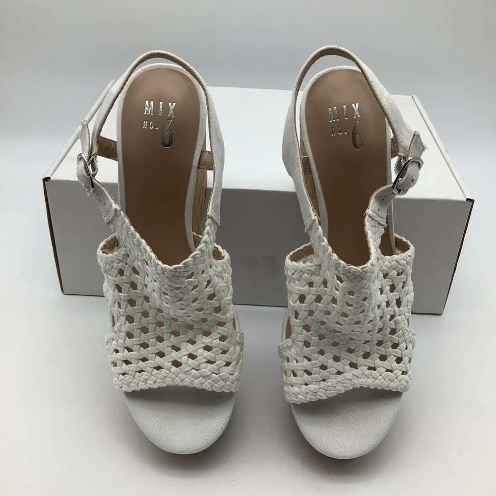 Mix‎ No 6 Jaleena Womens White Woven Wedge Platform Sandals Size 10 New